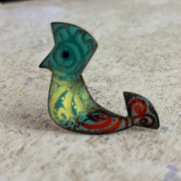 Vintage Enamel on Copper Pin Aztec Bird 1960s - Picture 2 of 5